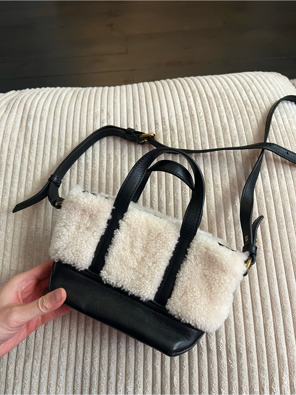 Jcrew sheep shearling and leather mini bag